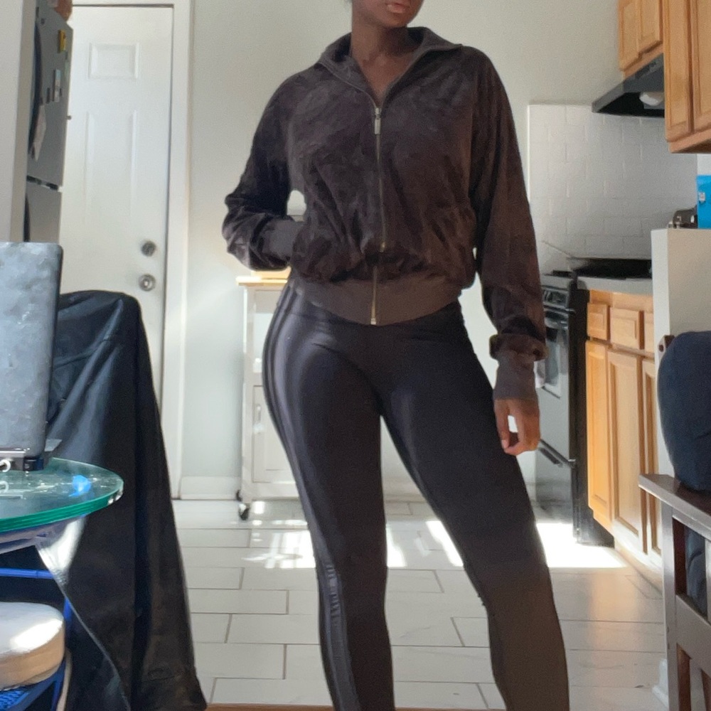 Juicy Couture Velvet Zip-Up Sweater - Deep Brown